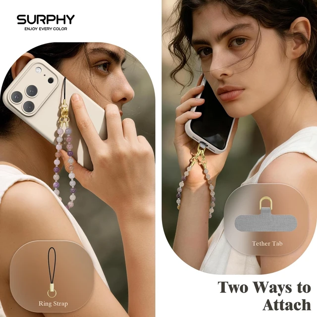 Alt view image 3 of 7 - Natural Stone Phone Charm Beaded Phone Wrist Strap with Tether Tab
