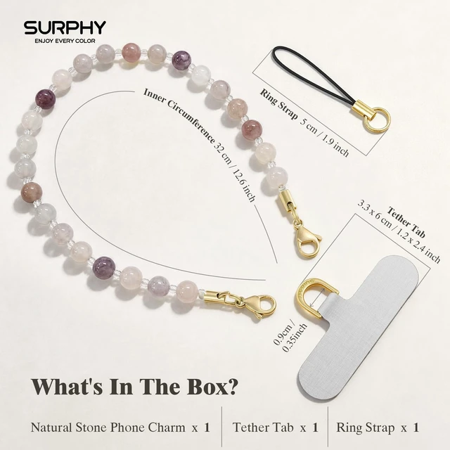 Alt view image 6 of 7 - Natural Stone Phone Charm Beaded Phone Wrist Strap with Tether Tab