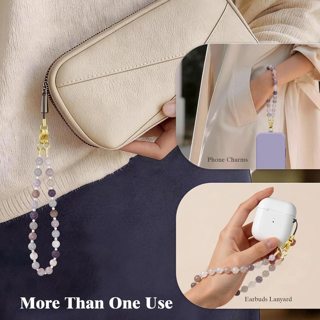 Alt view image 5 of 7 - Natural Stone Phone Charm Beaded Phone Wrist Strap with Tether Tab