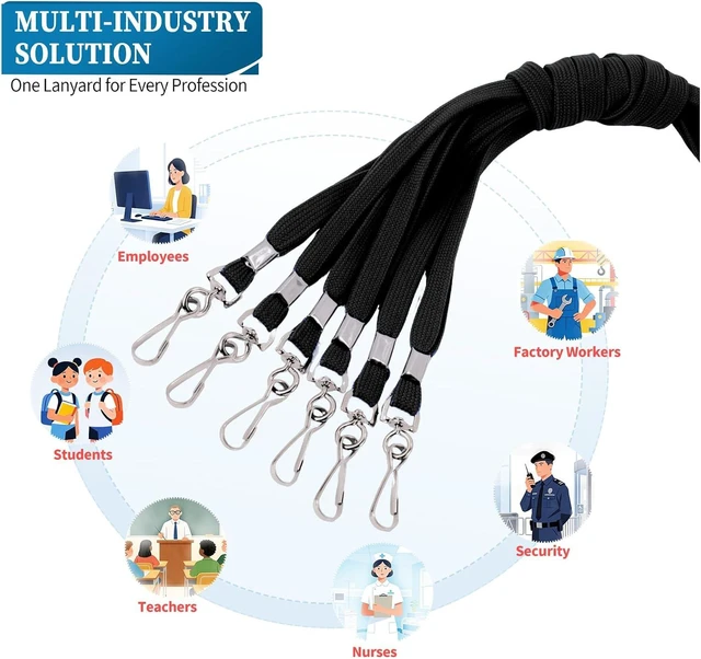 Alt view image 4 of 7 - 200 Pack Black Lanyards for ID Badges Bulk with Swivel Hook