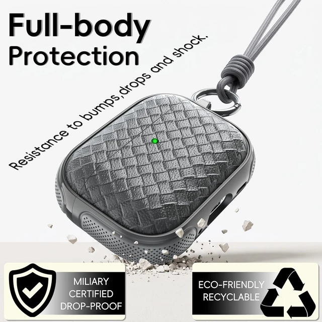 Alt view image 5 of 7 - R?fun for 3 Case Woven Leather Texture with Lanyard Gray