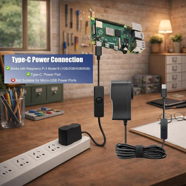 Alt view image 4 of 4 - 5V 3A USB-C Power Supply Adapter Replacement for Raspberry Pi 4 Model B