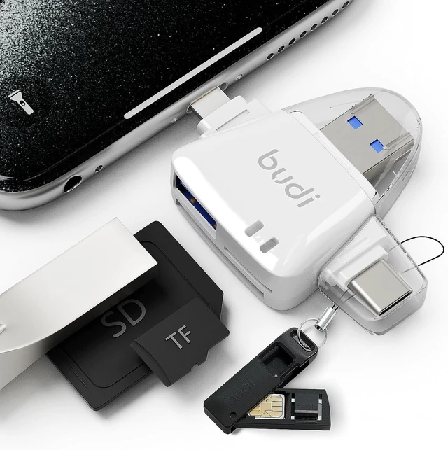 Main image of SD Card Reader for iPhone 6-in-1 Micro SD TF Memory Card Reader Trail Camera Viewerport Adapter Compatible with ipad/Android/Mac/Computer/Camera(White)