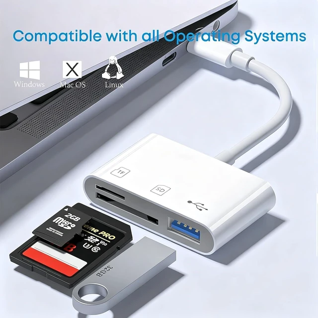 Alt view image 4 of 7 - USB C SD/TF Card Reader - 3 in 1 Type C to TF/SD/USB Disk Reader Adapter