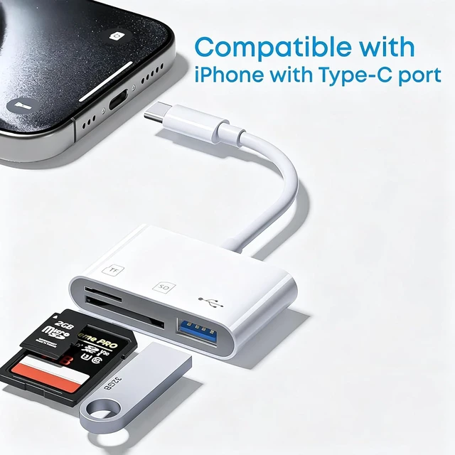 Alt view image 6 of 7 - USB C SD/TF Card Reader - 3 in 1 Type C to TF/SD/USB Disk Reader Adapter