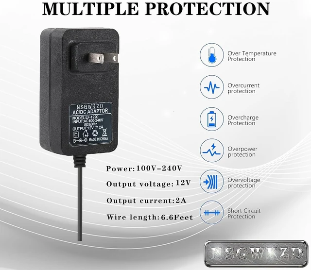 Alt view image 4 of 6 - 12V 2A Power Supply for Night Owl Camera CCTV Security Cam - AC/DC Adapter Replacement for 12V 1A 1.5A 0.5A Power Cord Charging for LED Light Strip NVR DVR Router