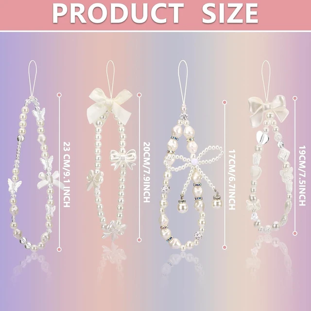 Alt view image 2 of 7 - 4pcs Phone Charms Strap Butterfly Bow Camera Strap Wrist Beaded Phone Bracelet Wrist Straps Pearl Bracelet Lanyard Keychain Charm for Women