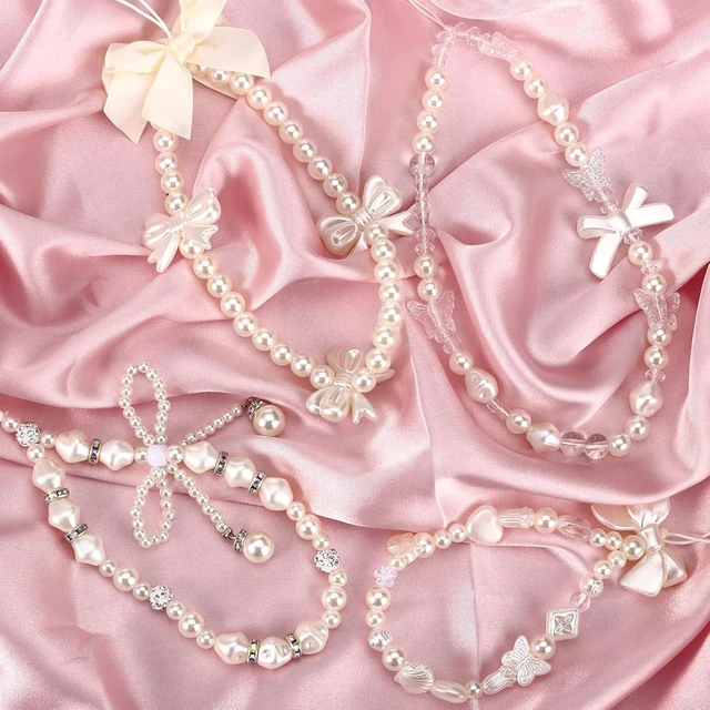 Alt view image 3 of 7 - 4pcs Phone Charms Strap Butterfly Bow Camera Strap Wrist Beaded Phone Bracelet Wrist Straps Pearl Bracelet Lanyard Keychain Charm for Women