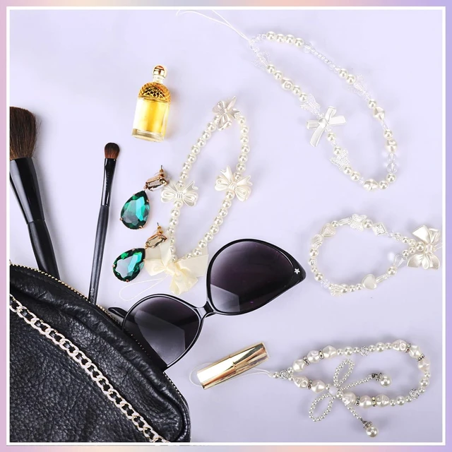 Alt view image 6 of 7 - 4pcs Phone Charms Strap Butterfly Bow Camera Strap Wrist Beaded Phone Bracelet Wrist Straps Pearl Bracelet Lanyard Keychain Charm for Women