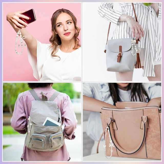 Alt view image 7 of 7 - 4pcs Phone Charms Strap Butterfly Bow Camera Strap Wrist Beaded Phone Bracelet Wrist Straps Pearl Bracelet Lanyard Keychain Charm for Women