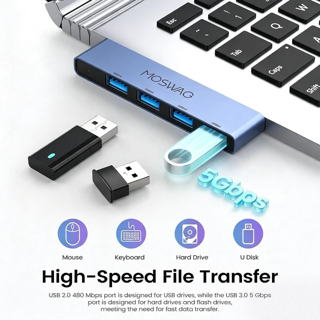 Alt view image 2 of 6 - USB 3.0 Hub for Laptop 4 Ports USB Splitter Ultra-Slim Data USB Hub