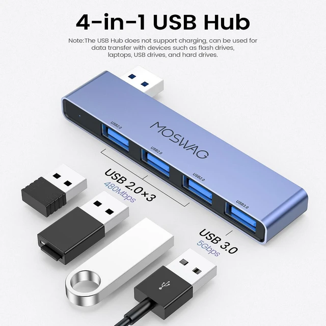 Alt view image 3 of 6 - USB 3.0 Hub for Laptop 4 Ports USB Splitter Ultra-Slim Data USB Hub