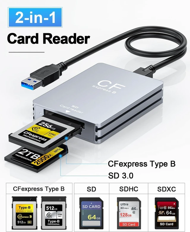 Alt view image 2 of 7 - CFexpress Type B SD Card Reader 10Gbps Dual-Slot Memory Card Reader for Photographers USB 3.2 Gen 2 Type B CF Express Adapter with USB C to USB C/A Cable Compatible with Windows/Mac/Linux/Android