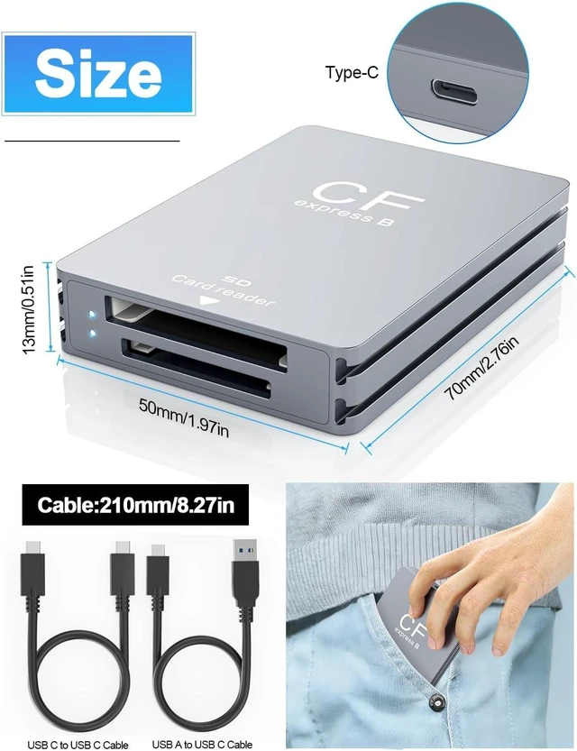 Alt view image 5 of 7 - CFexpress Type B SD Card Reader 10Gbps Dual-Slot Memory Card Reader for Photographers USB 3.2 Gen 2 Type B CF Express Adapter with USB C to USB C/A Cable Compatible with Windows/Mac/Linux/Android