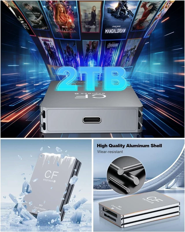 Alt view image 6 of 7 - CFexpress Type B SD Card Reader 10Gbps Dual-Slot Memory Card Reader for Photographers USB 3.2 Gen 2 Type B CF Express Adapter with USB C to USB C/A Cable Compatible with Windows/Mac/Linux/Android
