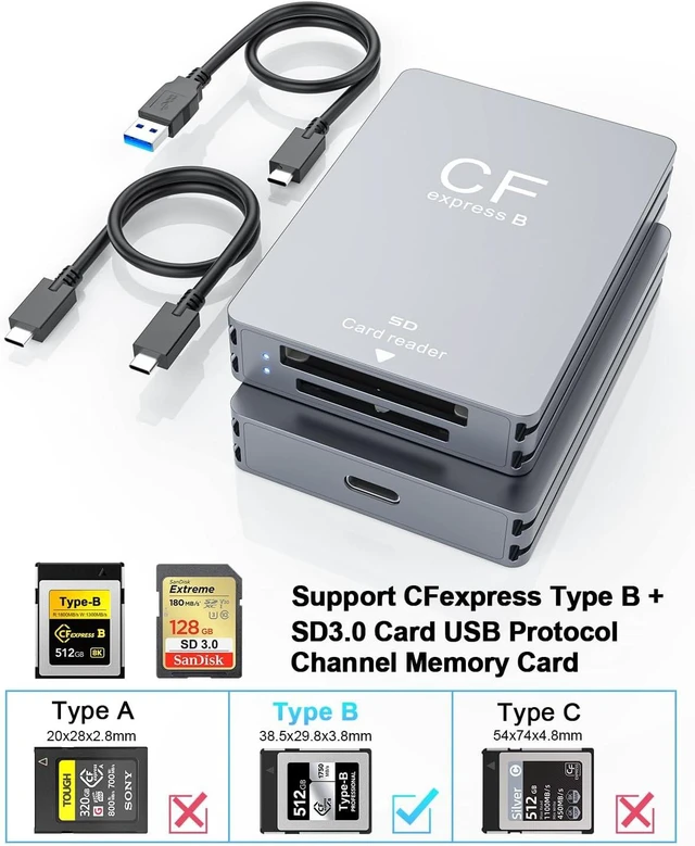 Alt view image 7 of 7 - CFexpress Type B SD Card Reader 10Gbps Dual-Slot Memory Card Reader for Photographers USB 3.2 Gen 2 Type B CF Express Adapter with USB C to USB C/A Cable Compatible with Windows/Mac/Linux/Android