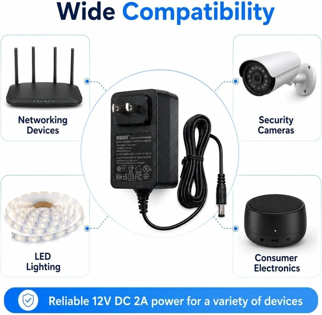 Alt view image 4 of 6 - 12V 2A DC Power Adapter (24W)