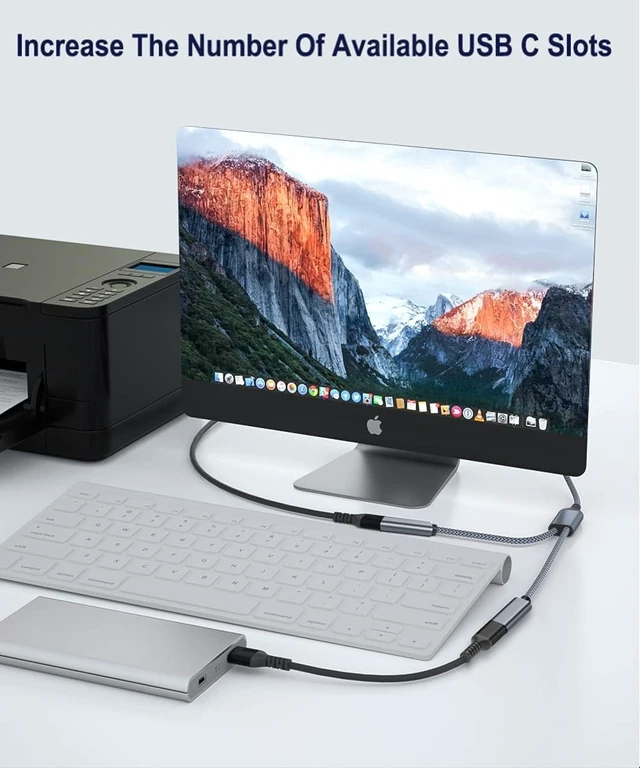 Alt view image 7 of 7 - USB to Double USB C Female Adapter Type A Charger Cable Splitter