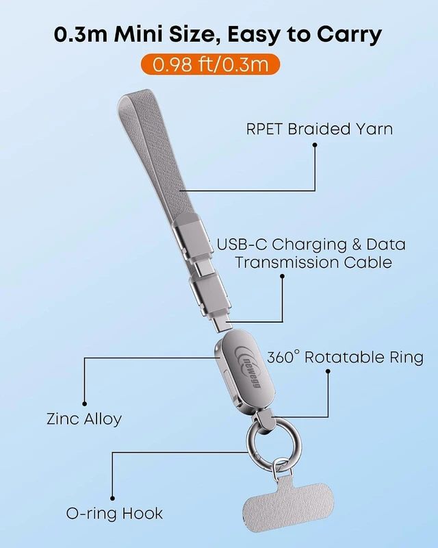 Alt view image 5 of 6 - Phone Wrist Strap & 240W USB-C Cable 2-in-1 Lanyard