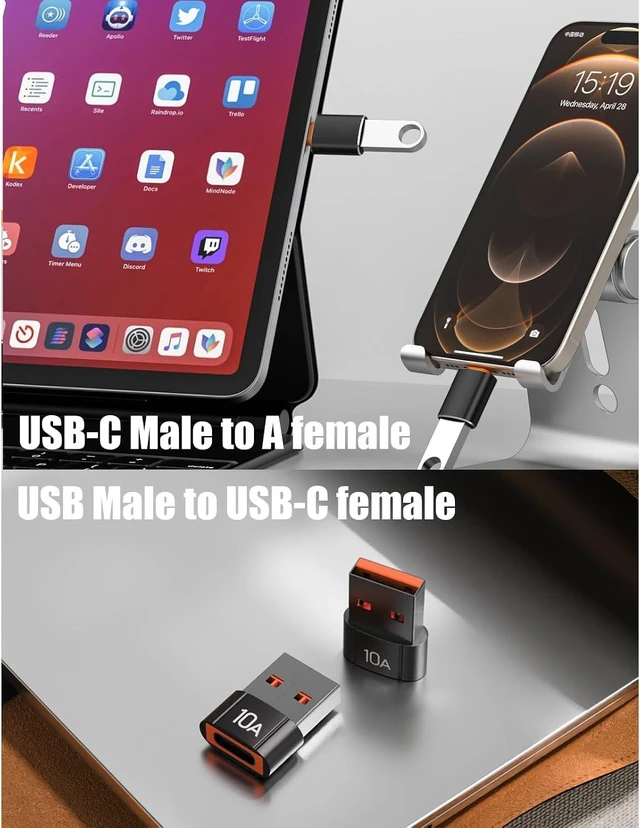 Alt view image 6 of 6 - 10 Pack 200W USB C to USB Adapter & C Male to USB3.1 Female Adapter