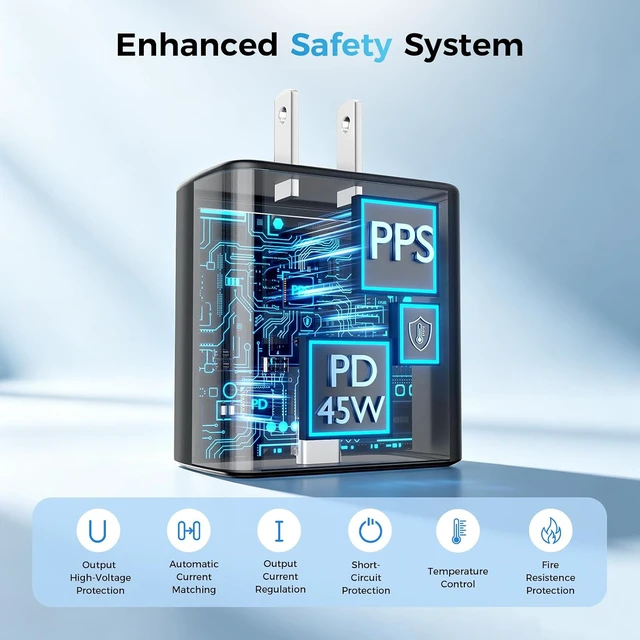 Alt view image 3 of 7 - 45W USB C Super Fast Charger Type C Charger Fast Charging Android Phone Charger Block with 10FT&6FT Type C Charging Cable for Galaxy S26 Ultra/S26/S26+/S25/S24/S23/S22/S21+/iPhone 18/17/16