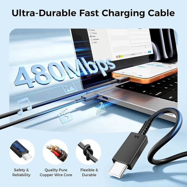 Alt view image 7 of 7 - 45W USB C Super Fast Charger Type C Charger Fast Charging Android Phone Charger Block with 10FT&6FT Type C Charging Cable for Galaxy S26 Ultra/S26/S26+/S25/S24/S23/S22/S21+/iPhone 18/17/16
