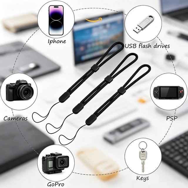 Alt view image 4 of 6 - 5 Pack Adjustable Wrist Straps Black Nylon Hand Lanyards Anti-Lost Wristlet Tether with Adjustable Slider for Cell Phones Cameras GoPro USB Drives Keys - Universal Fit
