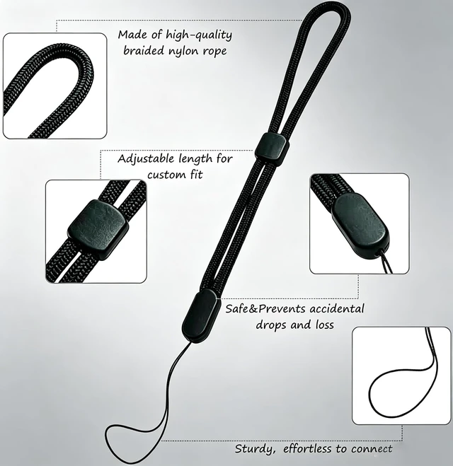 Alt view image 3 of 6 - 5 Pack Adjustable Wrist Straps Black Nylon Hand Lanyards Anti-Lost Wristlet Tether with Adjustable Slider for Cell Phones Cameras GoPro USB Drives Keys - Universal Fit