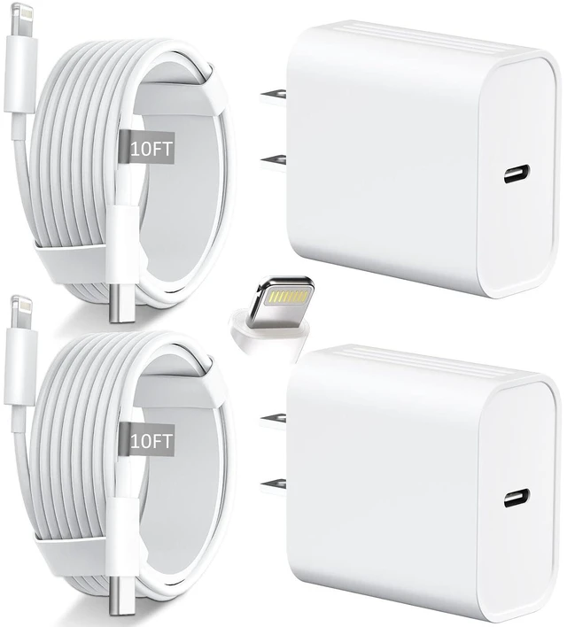 Main image of iPhone 14 13 12 11 Charger Fast Charging 20W USB C Charger Type C Charger Fast Charging Block with 10FT Long USB C to Lightning Cable for iPhone 14/13/12/12 Pro Max/11/Xs Max/XR/X AirPods Pro 2 Pack