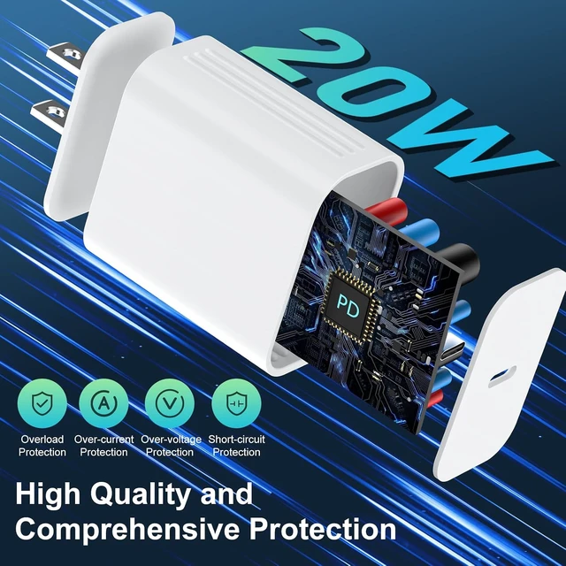 Alt view image 4 of 7 - iPhone 14 13 12 11 Charger Fast Charging 20W USB C Charger Type C Charger Fast Charging Block with 10FT Long USB C to Lightning Cable for iPhone 14/13/12/12 Pro Max/11/Xs Max/XR/X AirPods Pro 2 Pack