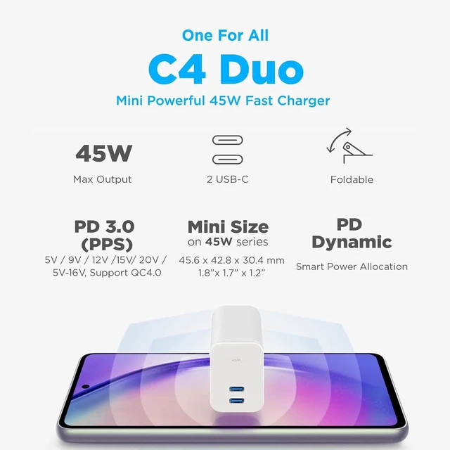 Alt view image 2 of 7 - C4 Duo 45W Dual Port USB C Charger Block GaN Fast Charger
