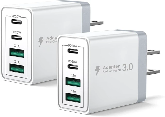 Main image of USB C Fast Charger Block 40W 4-Port USBC Wall Charger Plug 2Pack Type C Charger Fast Charging Blocks PD Power Adapter+QC USB Multiport Brick for iPhone 17/16/15/14/13/12 11/Pro Max iPad