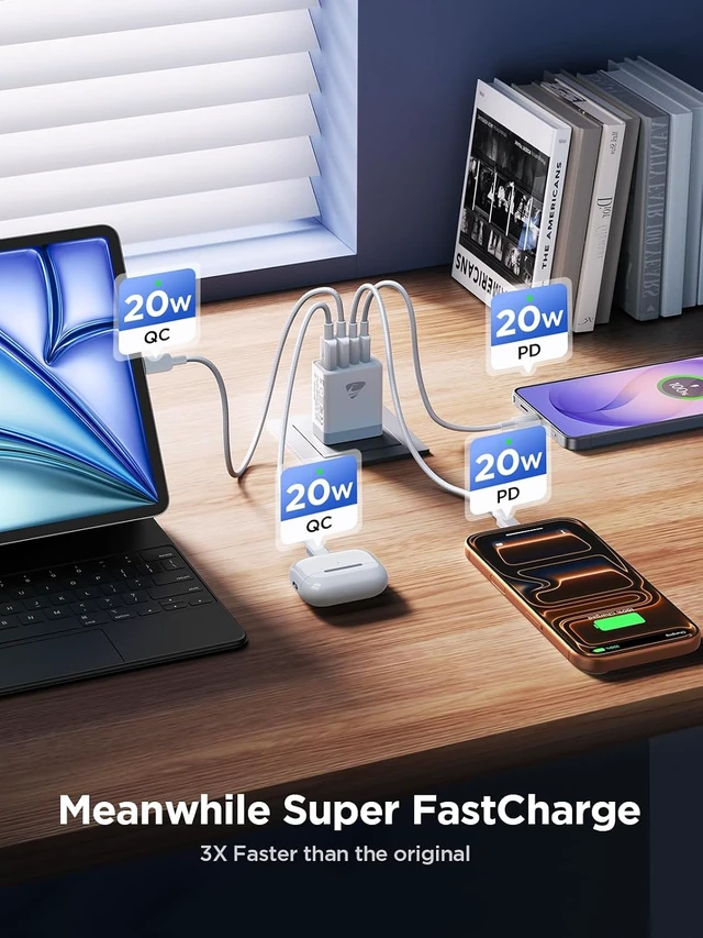Alt view image 3 of 7 - USB C Fast Charger Block 40W 4-Port USBC Wall Charger Plug 2Pack Type C Charger Fast Charging Blocks PD Power Adapter+QC USB Multiport Brick for iPhone 17/16/15/14/13/12 11/Pro Max iPad
