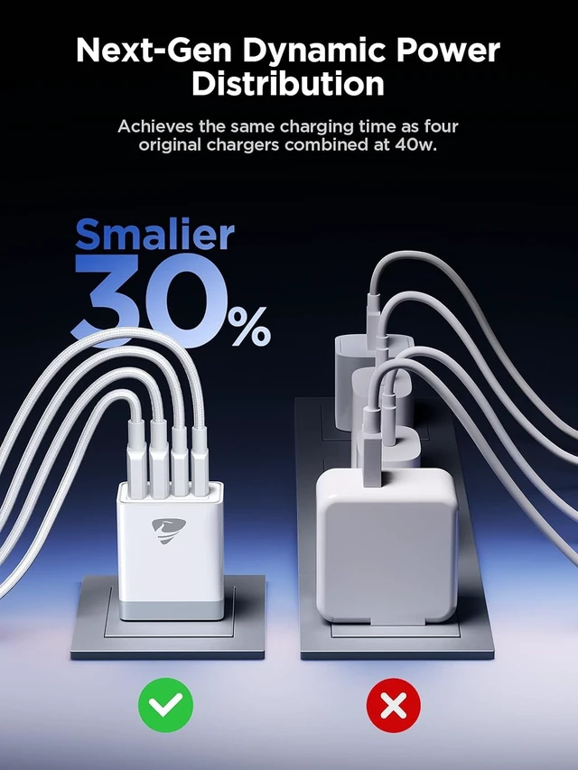Alt view image 5 of 7 - USB C Fast Charger Block 40W 4-Port USBC Wall Charger Plug 2Pack Type C Charger Fast Charging Blocks PD Power Adapter+QC USB Multiport Brick for iPhone 17/16/15/14/13/12 11/Pro Max iPad