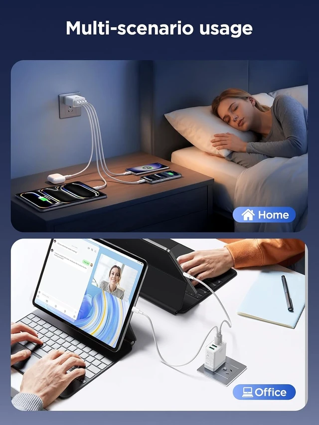 Alt view image 7 of 7 - USB C Fast Charger Block 40W 4-Port USBC Wall Charger Plug 2Pack Type C Charger Fast Charging Blocks PD Power Adapter+QC USB Multiport Brick for iPhone 17/16/15/14/13/12 11/Pro Max iPad