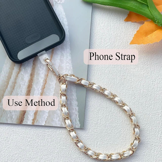 Alt view image 3 of 5 - Phone Wrist Strap for Women & Moms Metal Chain & Leather Phone Lanyard with Tether Tab Hands-Free Wristlet Bracelet