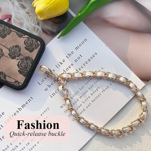 Alt view image 4 of 5 - Phone Wrist Strap for Women & Moms Metal Chain & Leather Phone Lanyard with Tether Tab Hands-Free Wristlet Bracelet