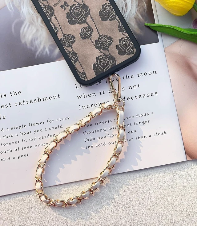Alt view image 5 of 5 - Phone Wrist Strap for Women & Moms Metal Chain & Leather Phone Lanyard with Tether Tab Hands-Free Wristlet Bracelet