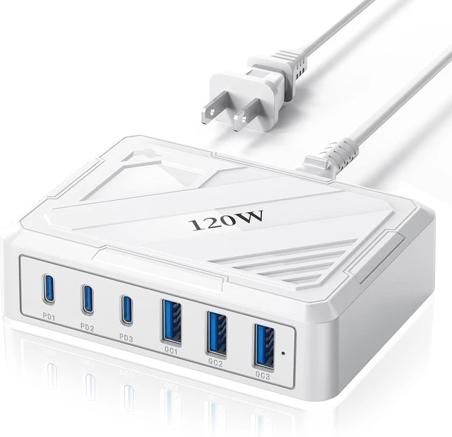 Main image of 120W USB C Charging StationCharging Station for Multiple DevicesUSB Outlet Plug USB Plugs for wall Outlet Charger Block usbc Charging hub iPhone Ipad Kindle Travel nightstand Bedside