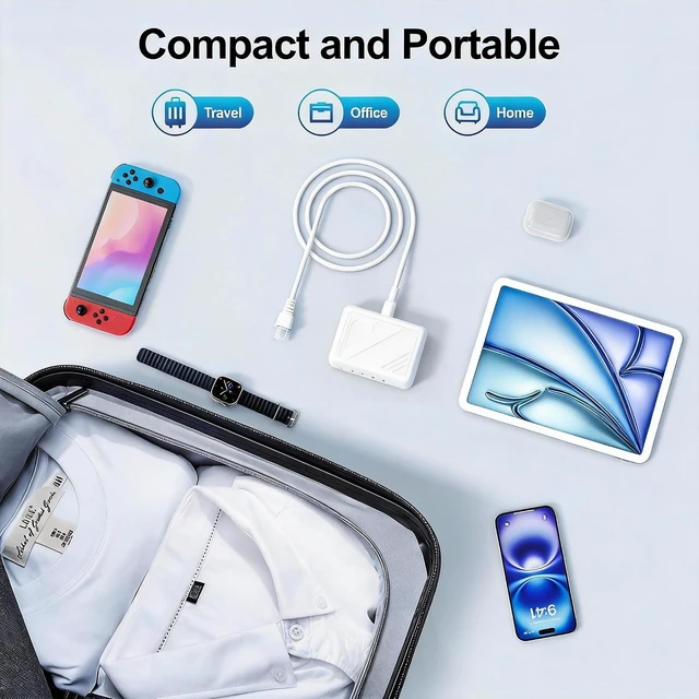 Alt view image 7 of 7 - 120W USB C Charging StationCharging Station for Multiple DevicesUSB Outlet Plug USB Plugs for wall Outlet Charger Block usbc Charging hub iPhone Ipad Kindle Travel nightstand Bedside