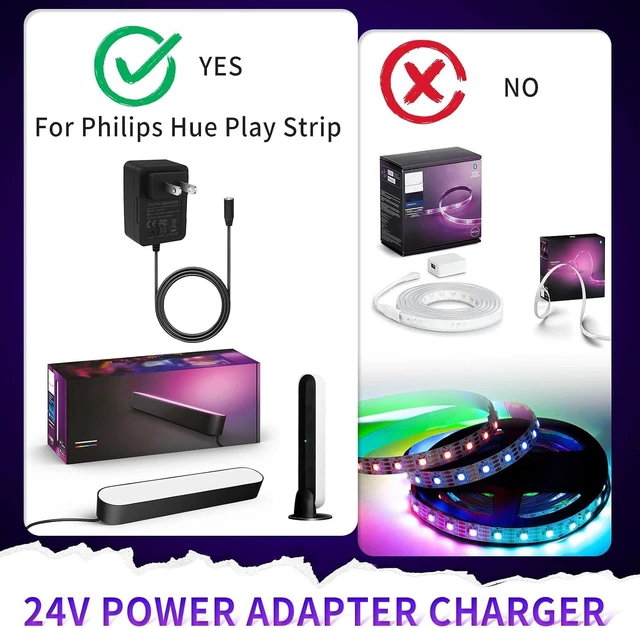 Alt view image 4 of 7 - 24V Power Adapter Charger for Hue Play Light bar 440400980001 440400982931 S020XM2400083 78201 7820330U7 Smart Ambient LED Light Strips Replacement Power Supply Cord