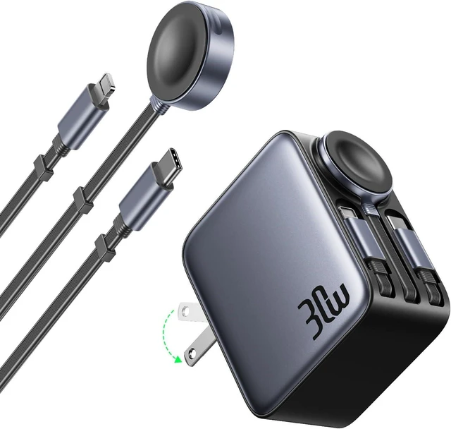 Main image of 3-in-1 Retractable Charger Wall Plug for iPhone Watch Airpods &iPad