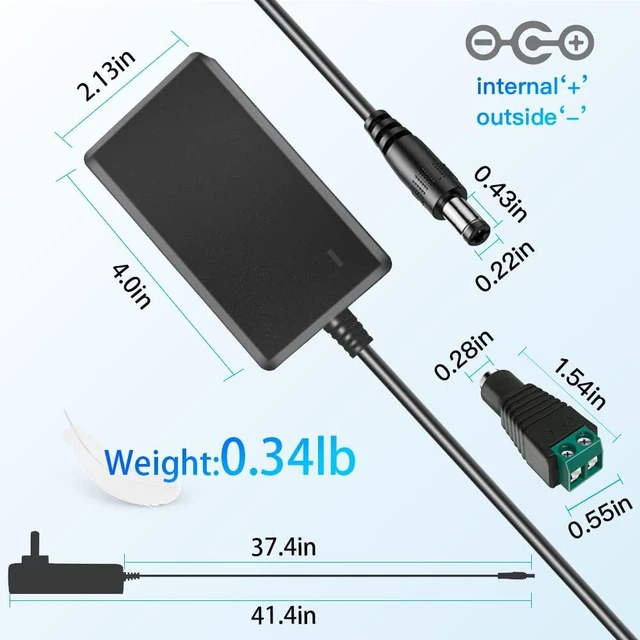 Alt view image 2 of 6 - 24V DC Power Supply DC 24V 2A 48W AC Adapter Input 100~240V AC to DC Converter 24 Volt 2A Power Adapter Transformer with 5.5x2.5mm/2.1mm Tip for Camera LED Strip CCTV Security System