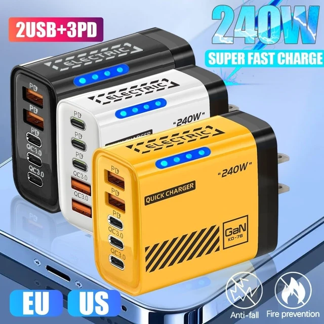 Alt view image 3 of 7 - 240W Wall Charger Dual USB+3PD Mech Wind Belt Light Charger(US Yellow)