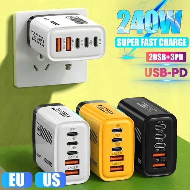 Alt view image 4 of 7 - 240W Wall Charger Dual USB+3PD Mech Wind Belt Light Charger(US Yellow)