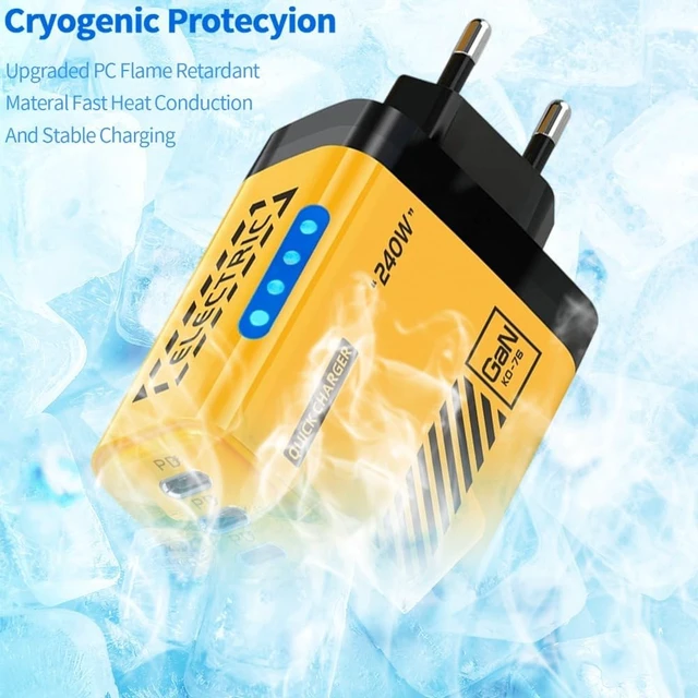 Alt view image 5 of 7 - 240W Wall Charger Dual USB+3PD Mech Wind Belt Light Charger(US Yellow)