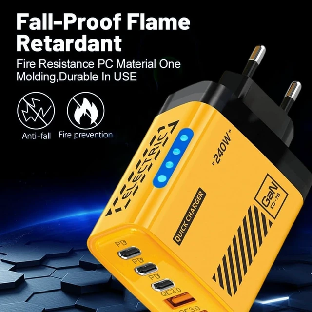 Alt view image 6 of 7 - 240W Wall Charger Dual USB+3PD Mech Wind Belt Light Charger(US Yellow)