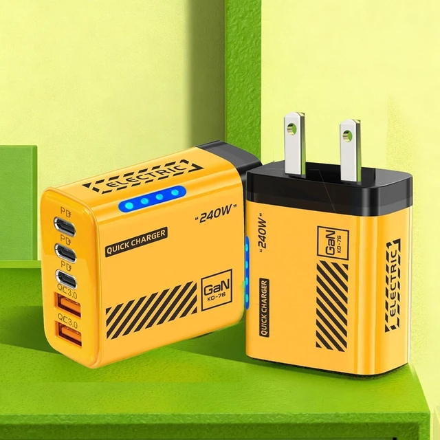 Main image of 240W Wall Charger Dual USB+3PD Mech Wind Belt Light Charger(US Yellow)