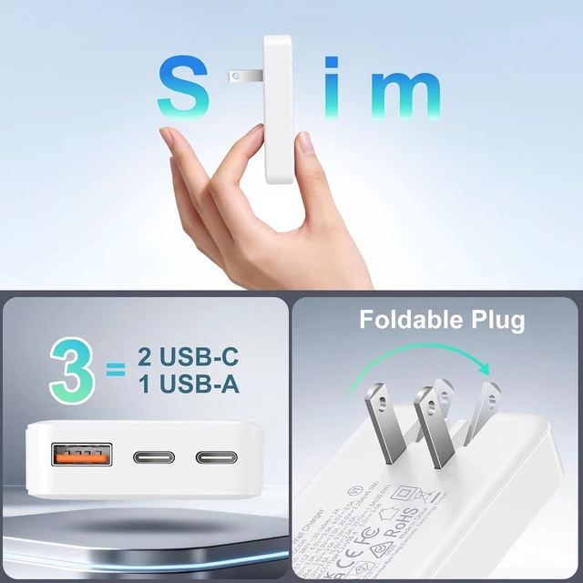 Alt view image 2 of 7 - Slim Flat USB C Wall Plug PD45W Super Fast Charging for iPhone/Galaxy