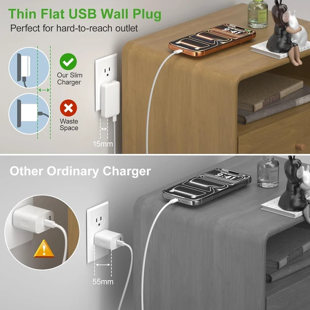 Alt view image 3 of 7 - Slim Flat USB C Wall Plug PD45W Super Fast Charging for iPhone/Galaxy